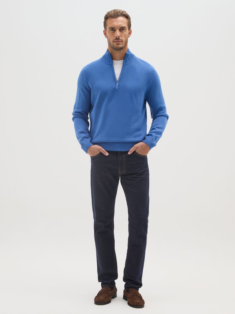Blue turtleneck sweater regular fit with short zip_1