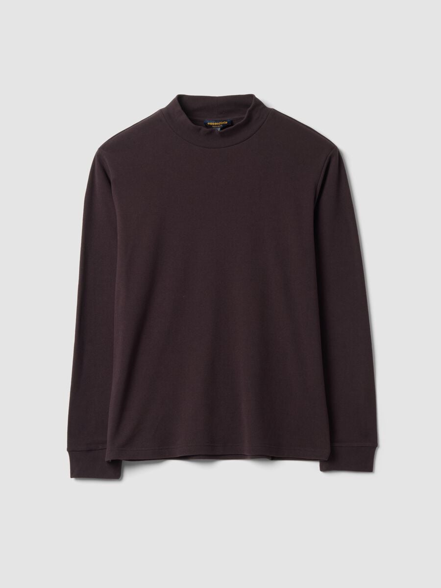 Brown stretch-fabric top with high neck_0