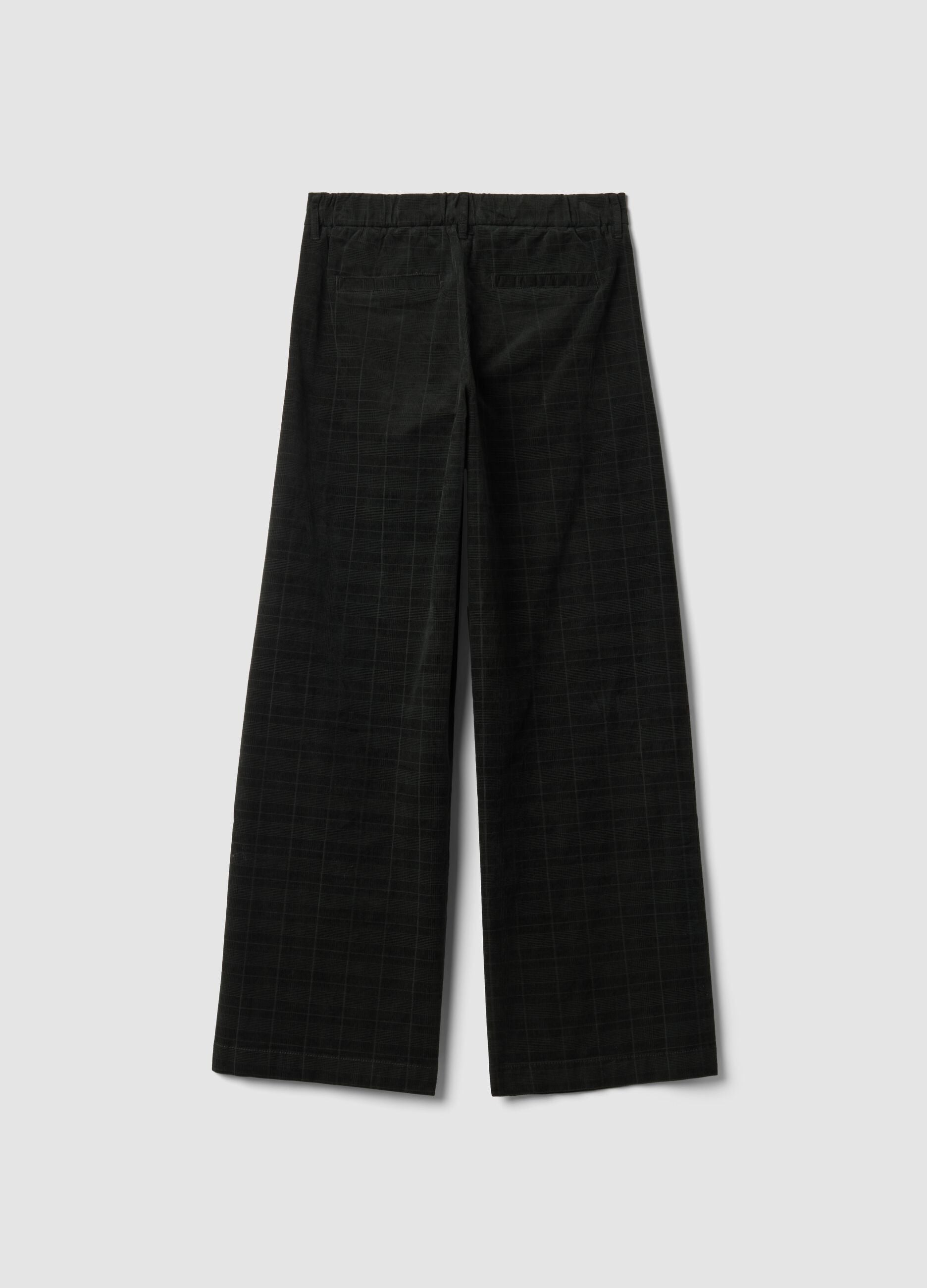 Pantaloni neri wide leg in cotone elasticizzato