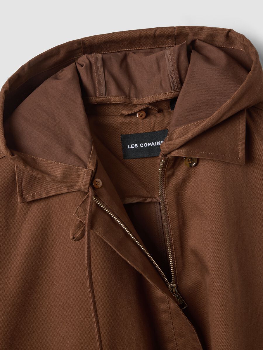 Brown pure cotton hooded cape with oversized fit_5