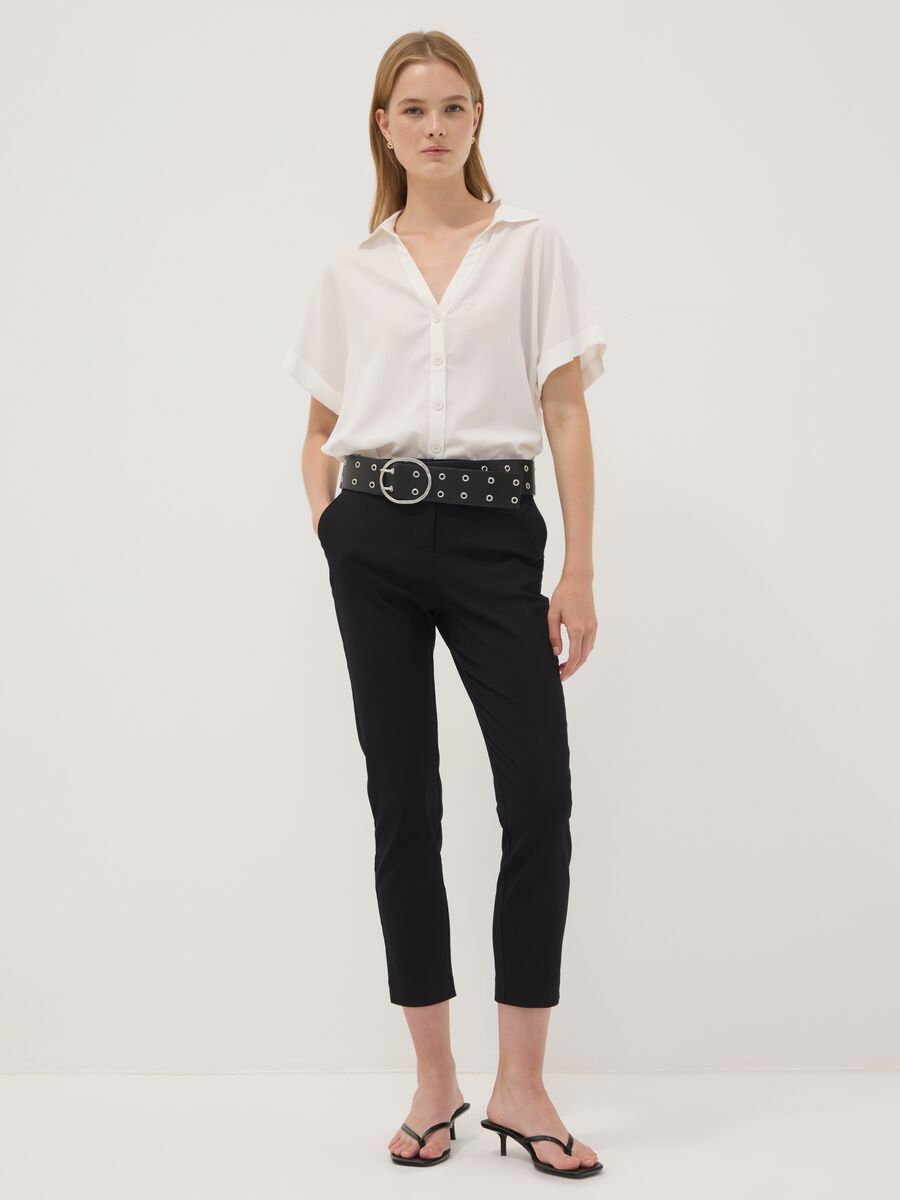 Black stretch viscose slim-fit chino trousers_0
