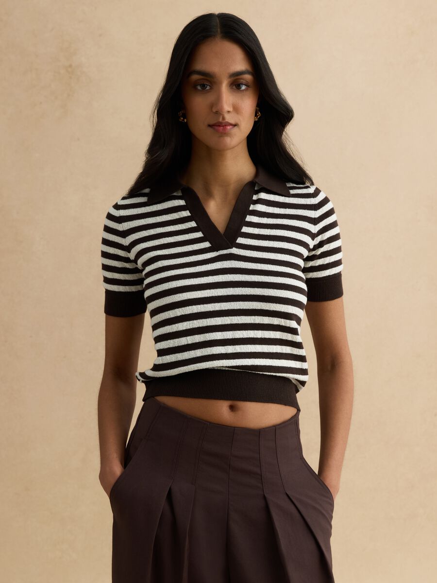 Multicoloured striped regular fit cotton blend sweater_0