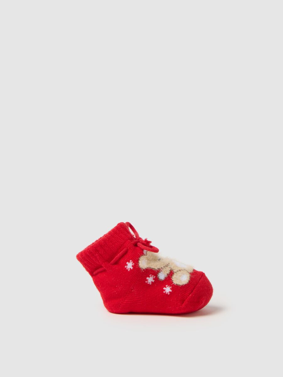 Elasticated red cotton blend baby Christmas booties_0