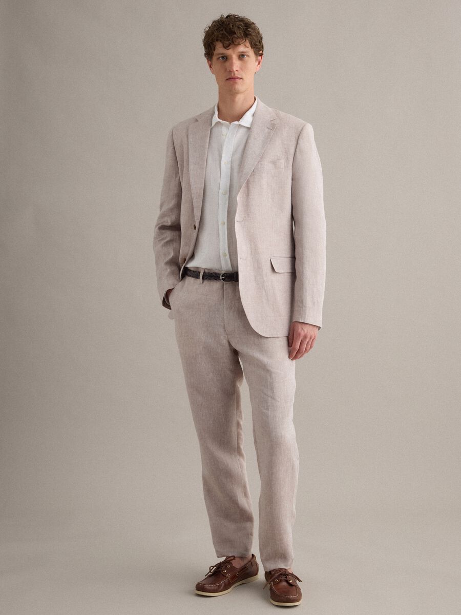 Slim Fit Beige Pure Linen Blazer_1