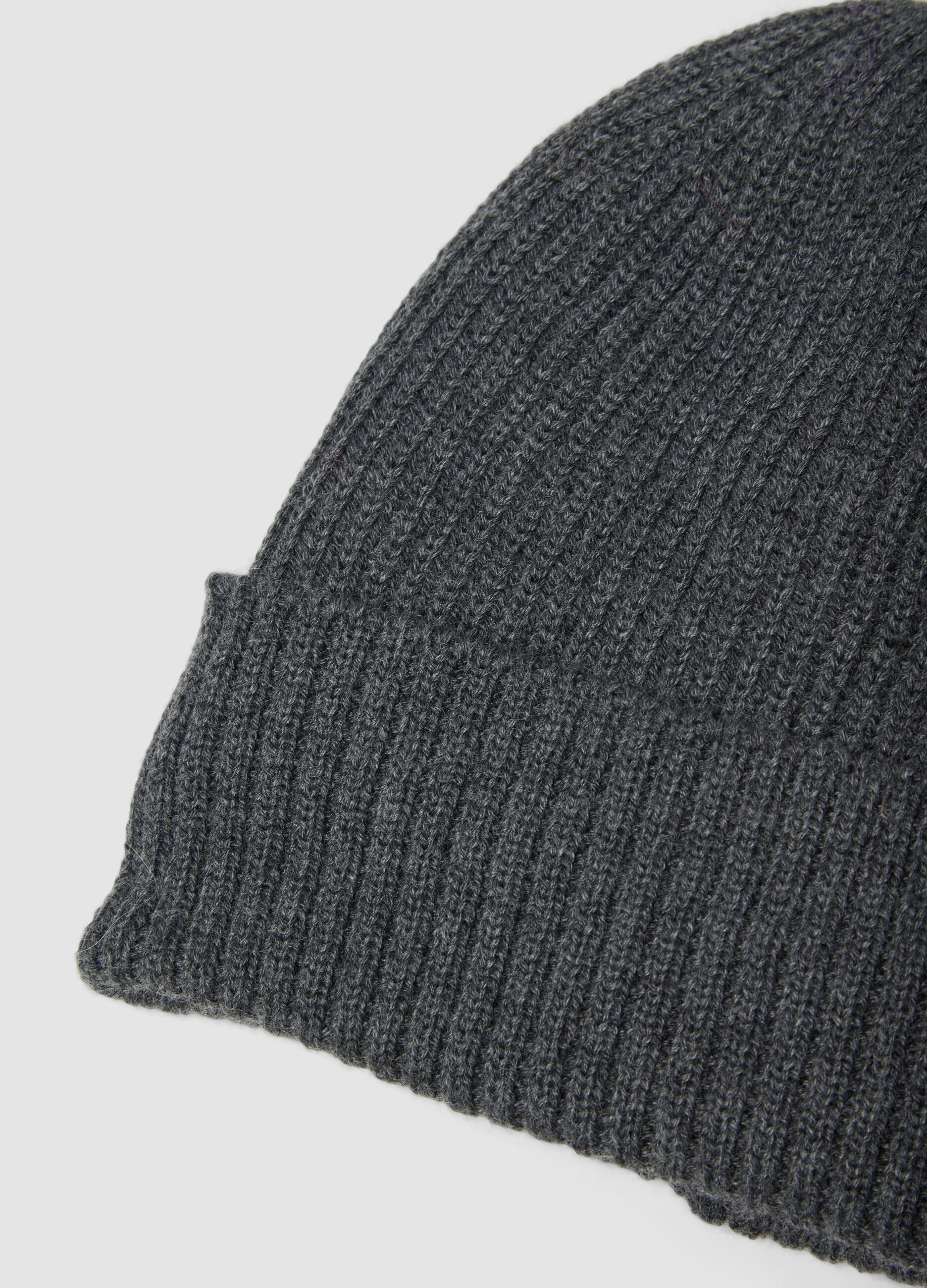 Grey Knit Beanie with Turn-Up Cuff