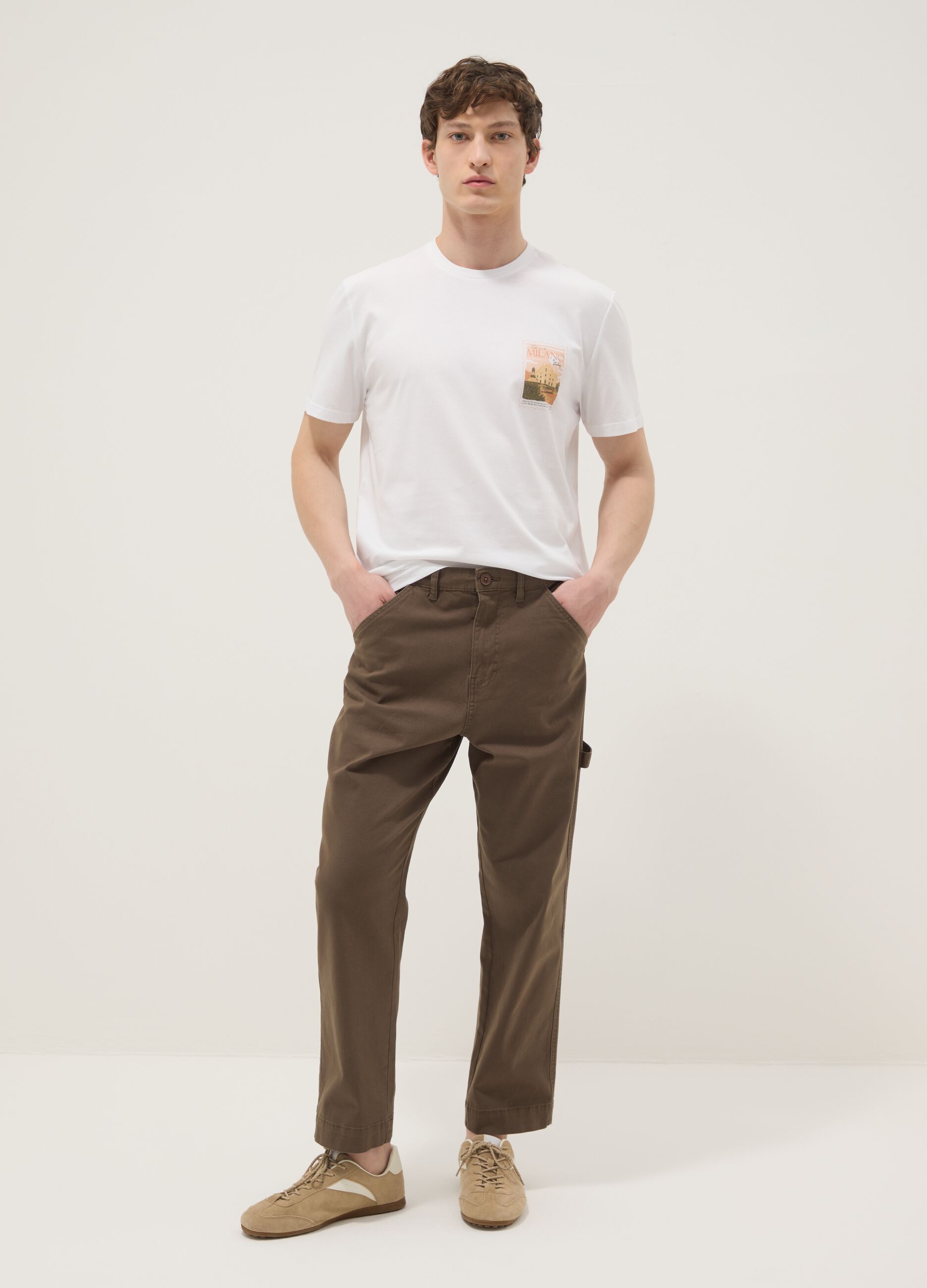 Wei&szlig;es T-Shirt aus reiner Baumwolle mit Print, Regular Fit