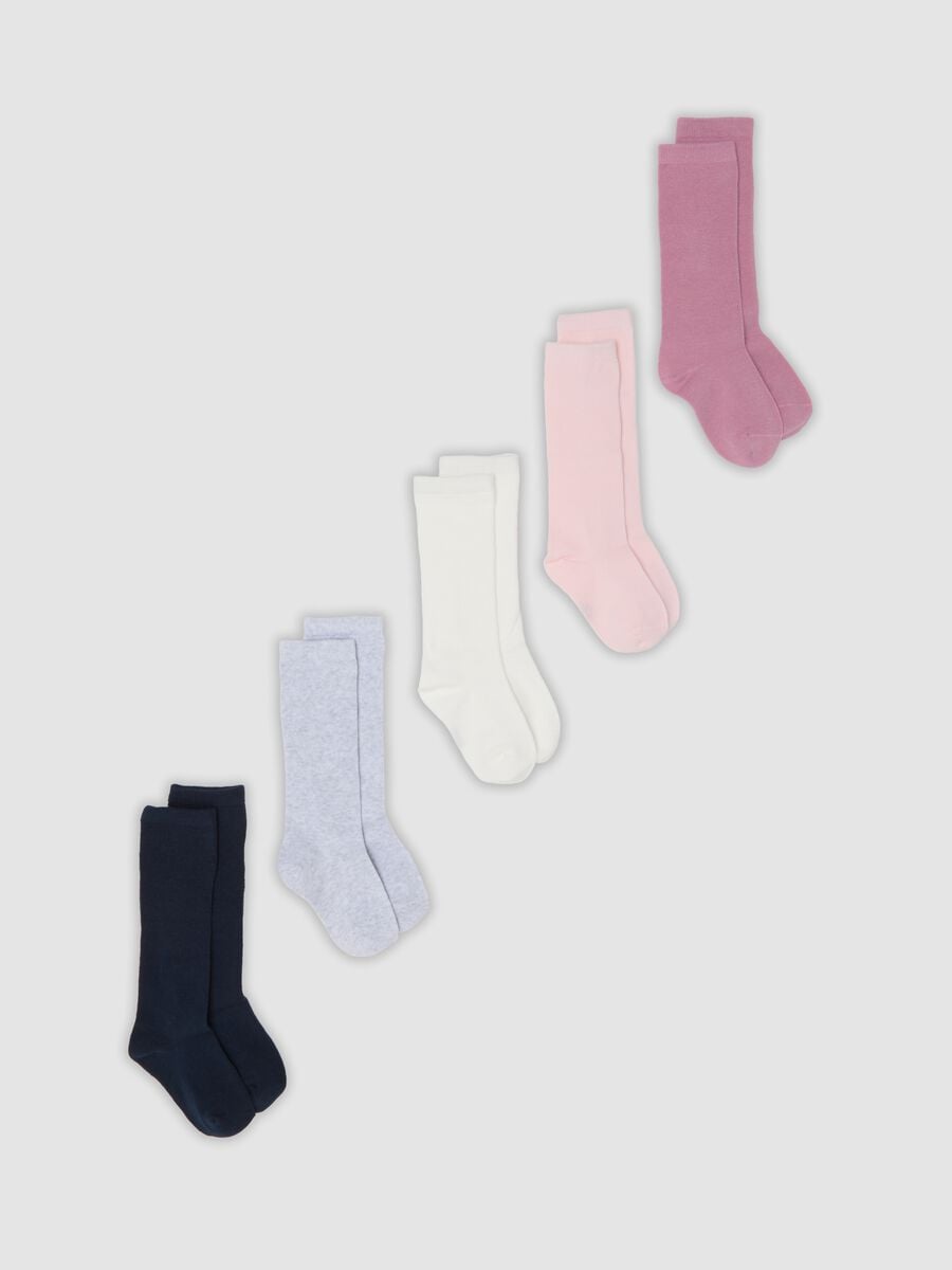5er-Pack lange Socken in Rosa, Hellrosa, Wei&szlig;, Hellgrau meliert und Navy aus elastischer Bio-Baumwolle_0