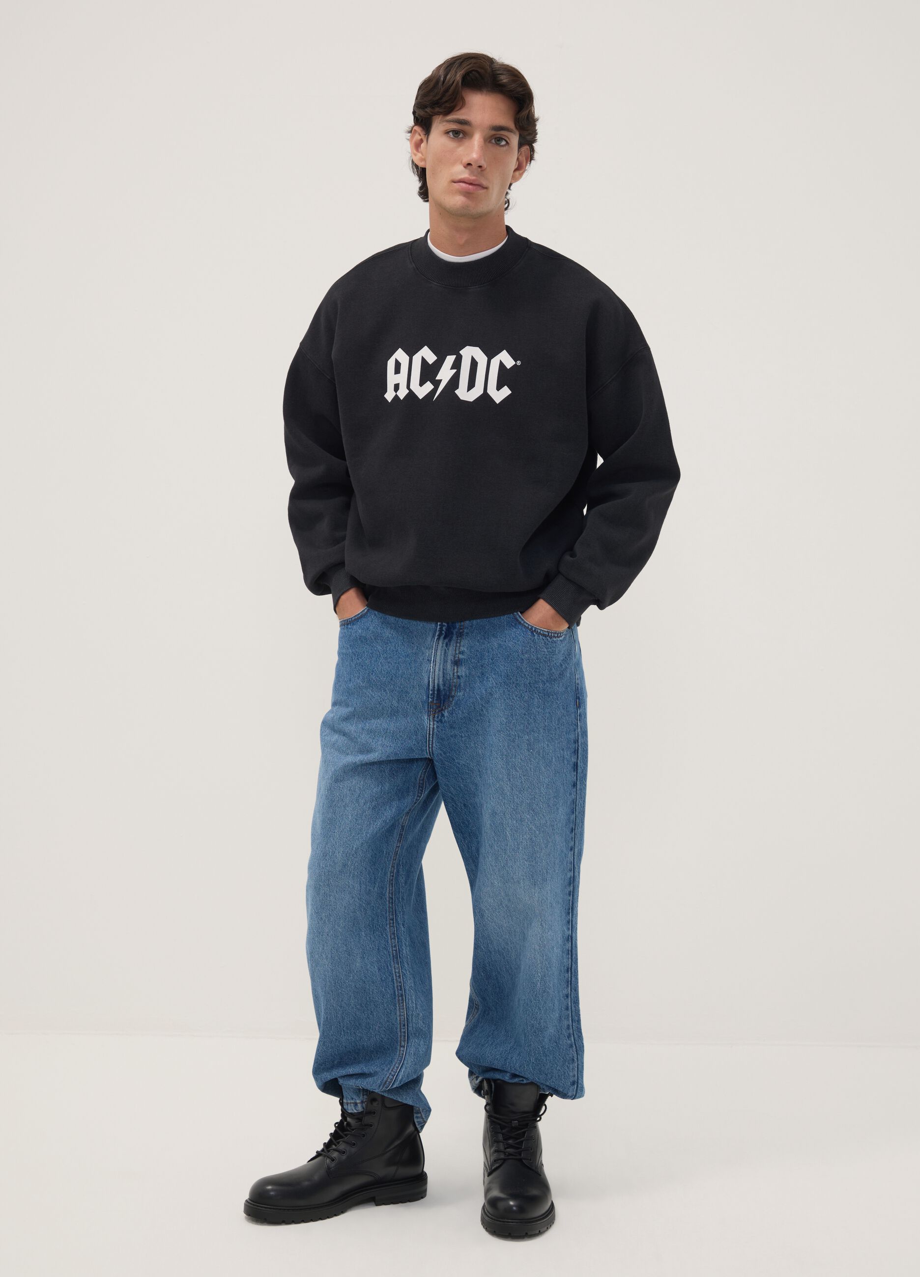 Black cotton-blend AC/DC printed sweatshirt