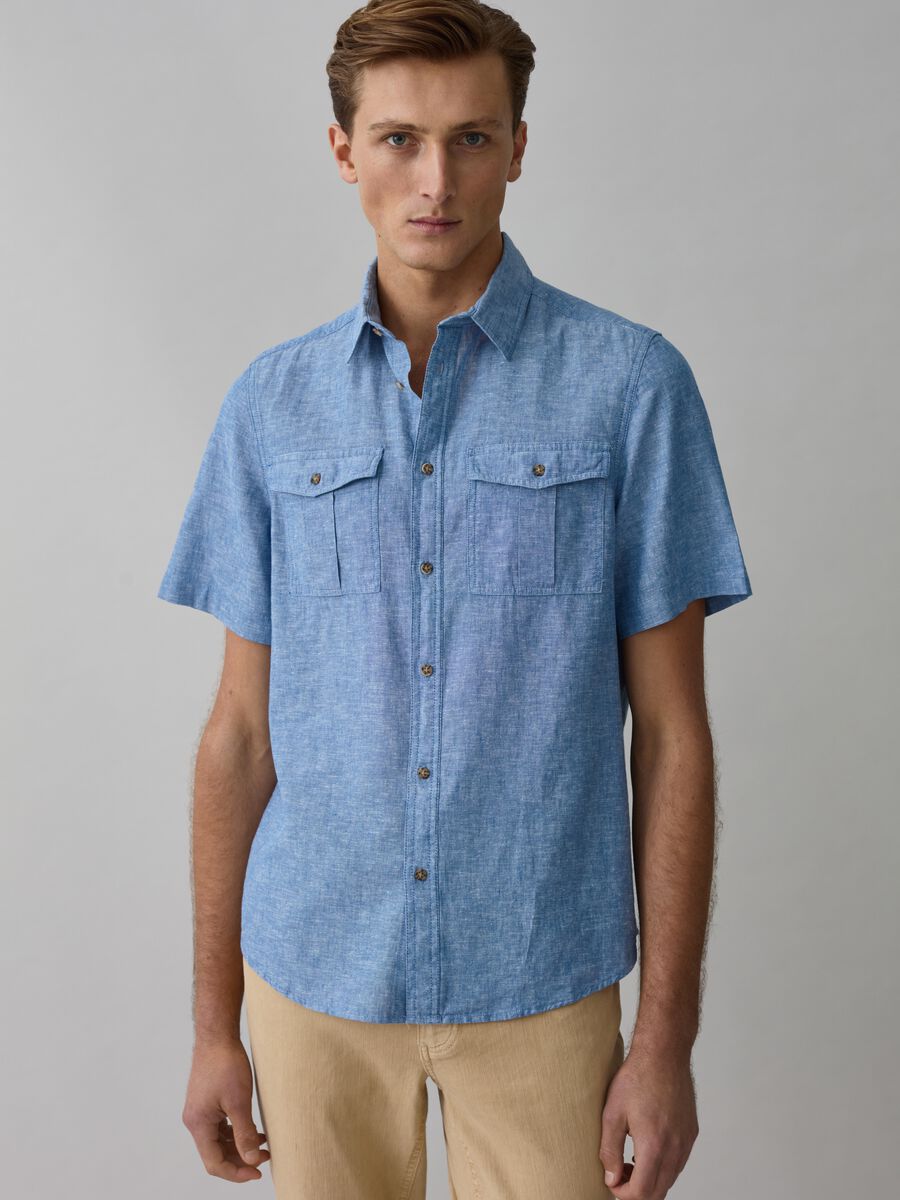 Short-sleeved shirt in chambray_0
