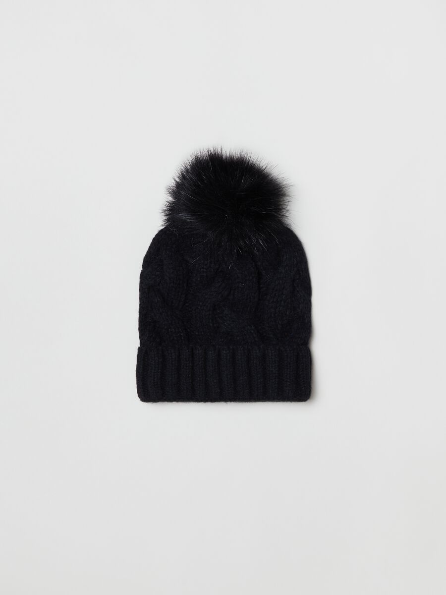 Cable knit beanie with pompom_0
