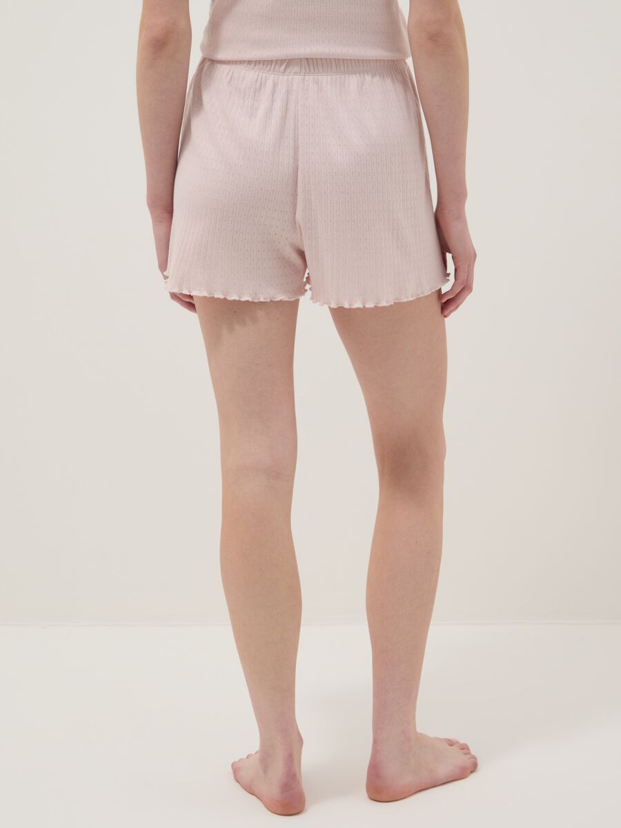 Pink pure cotton regular fit pyjama shorts with gathered edges_2