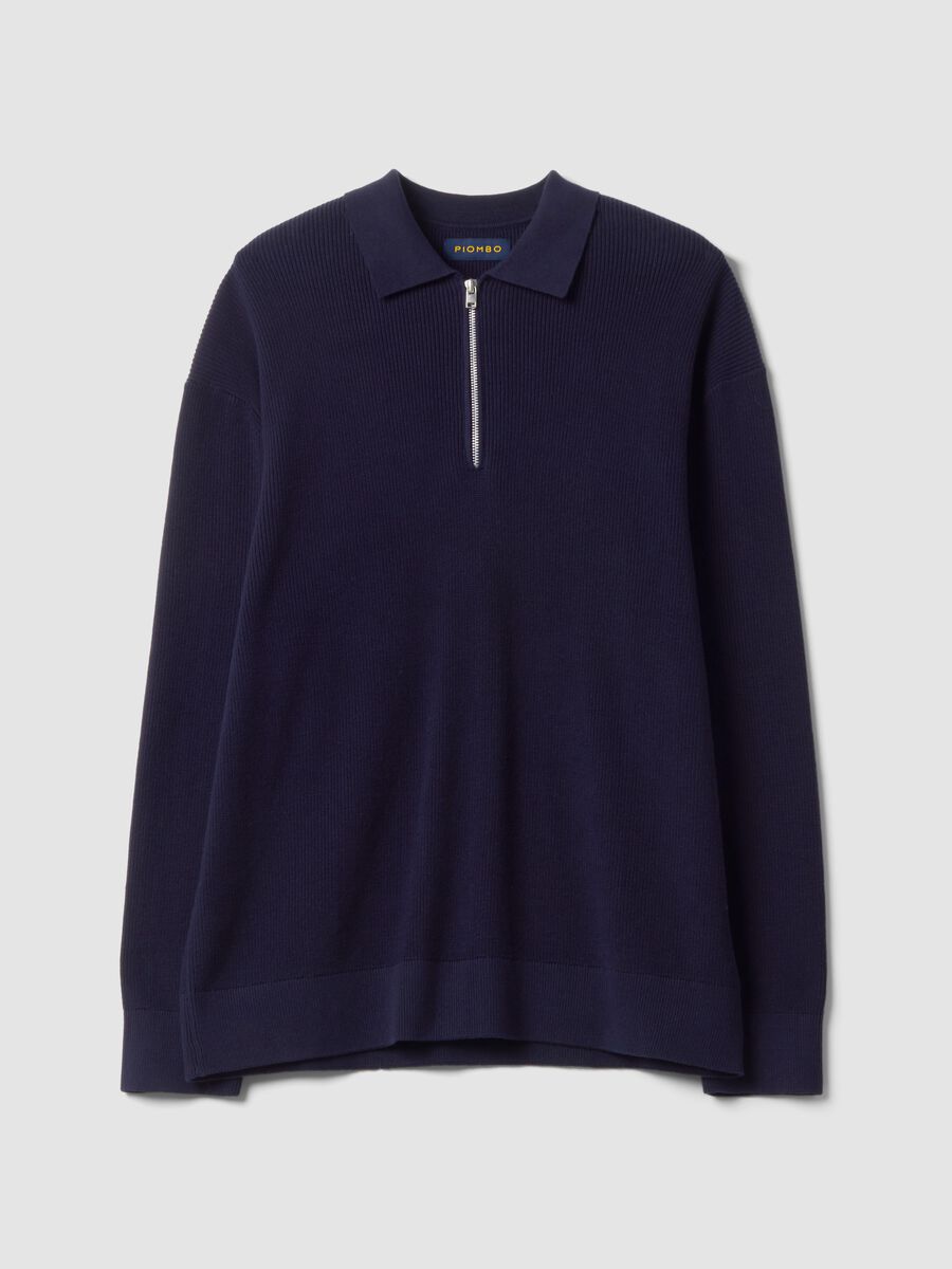 Polo blu in puro cotone con zip e collo classico_4
