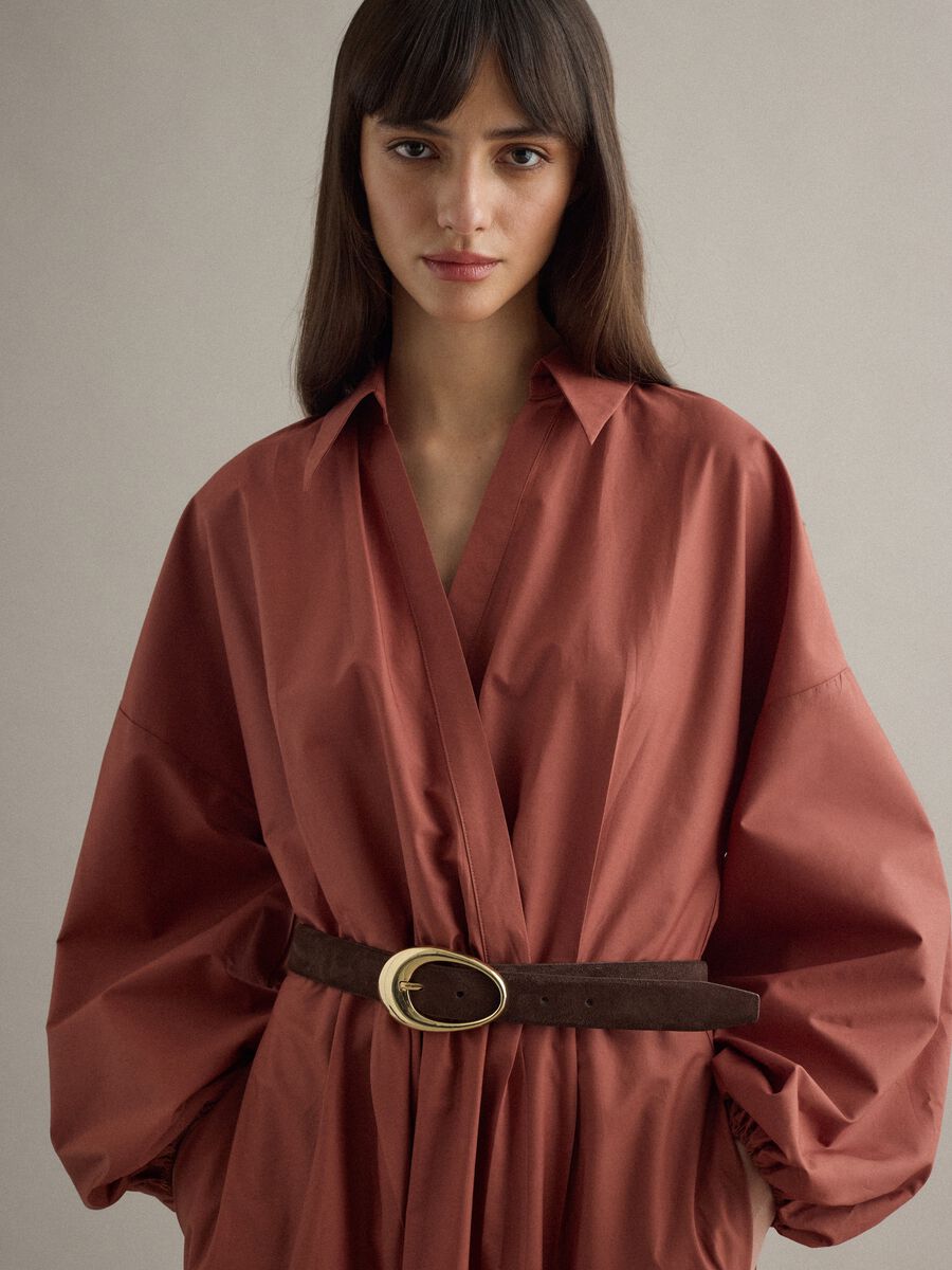 Long dress in pure brown cotton, regular fit_4