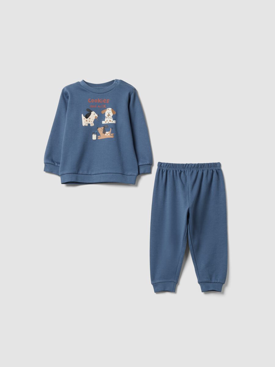 Blue organic cotton puppy-print pyjamas for baby_0