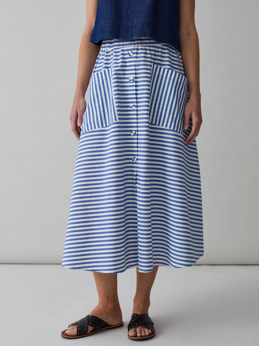 Midi full skirt with striped print_1