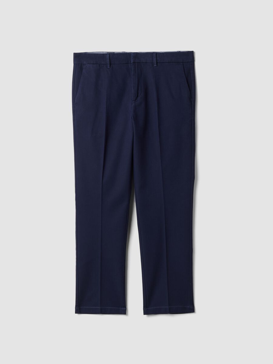 Blaue Chinohose aus elastischem Baumwolltwill, Regular Tapered Fit_0