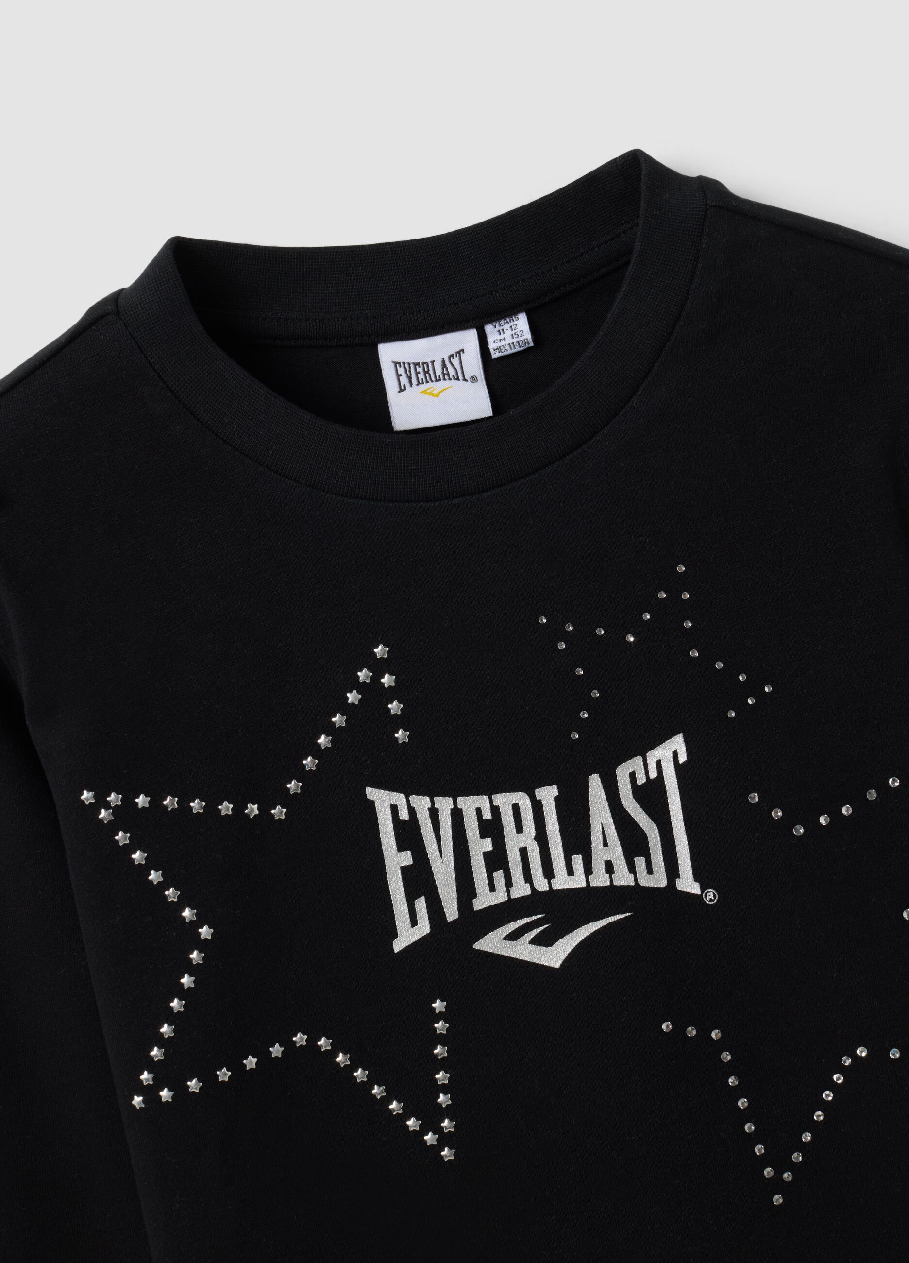 Black pure cotton T-shirt with applied stars, regular fit for girls