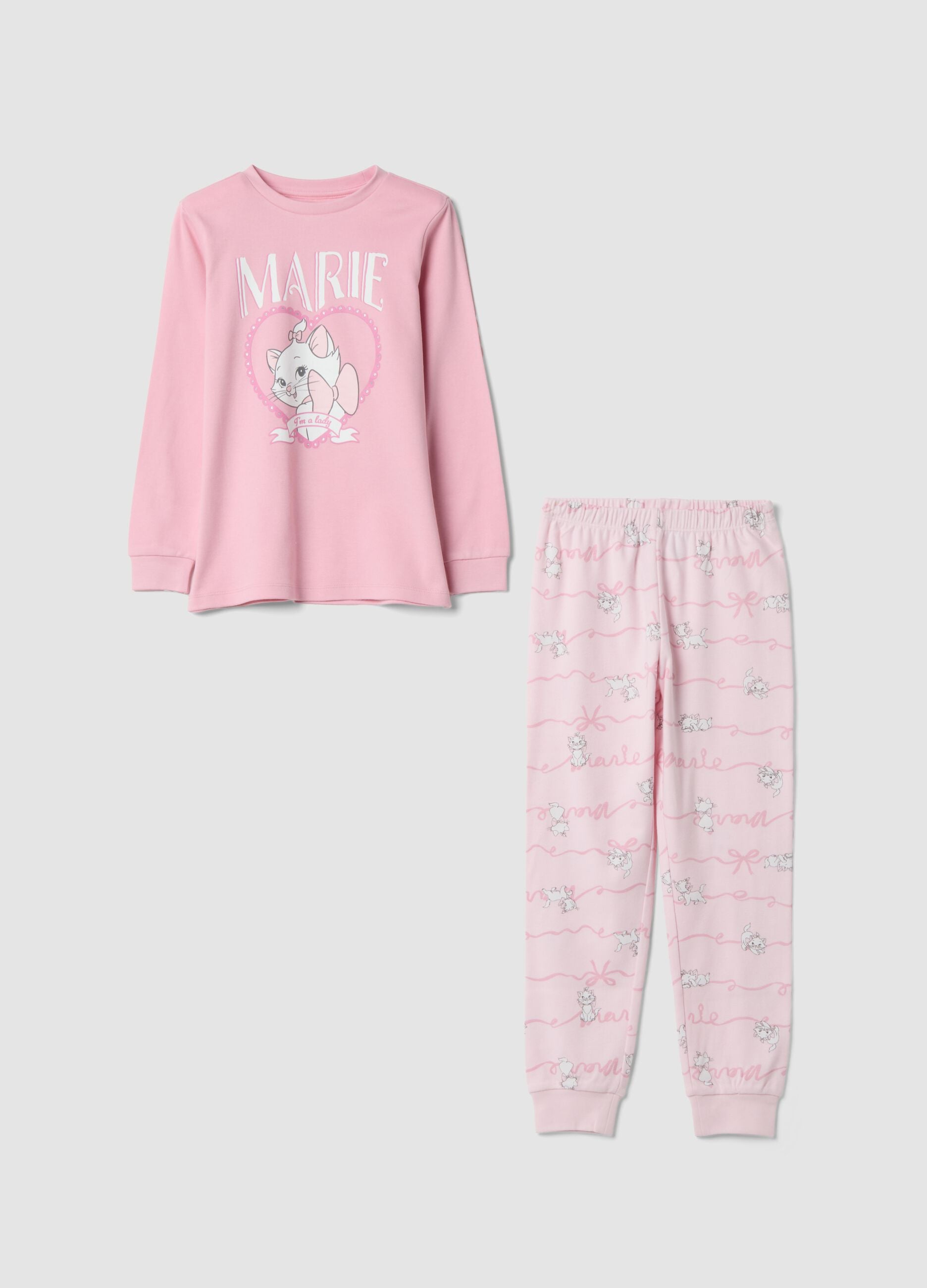 Pink organic cotton pyjamas with Aristocats print