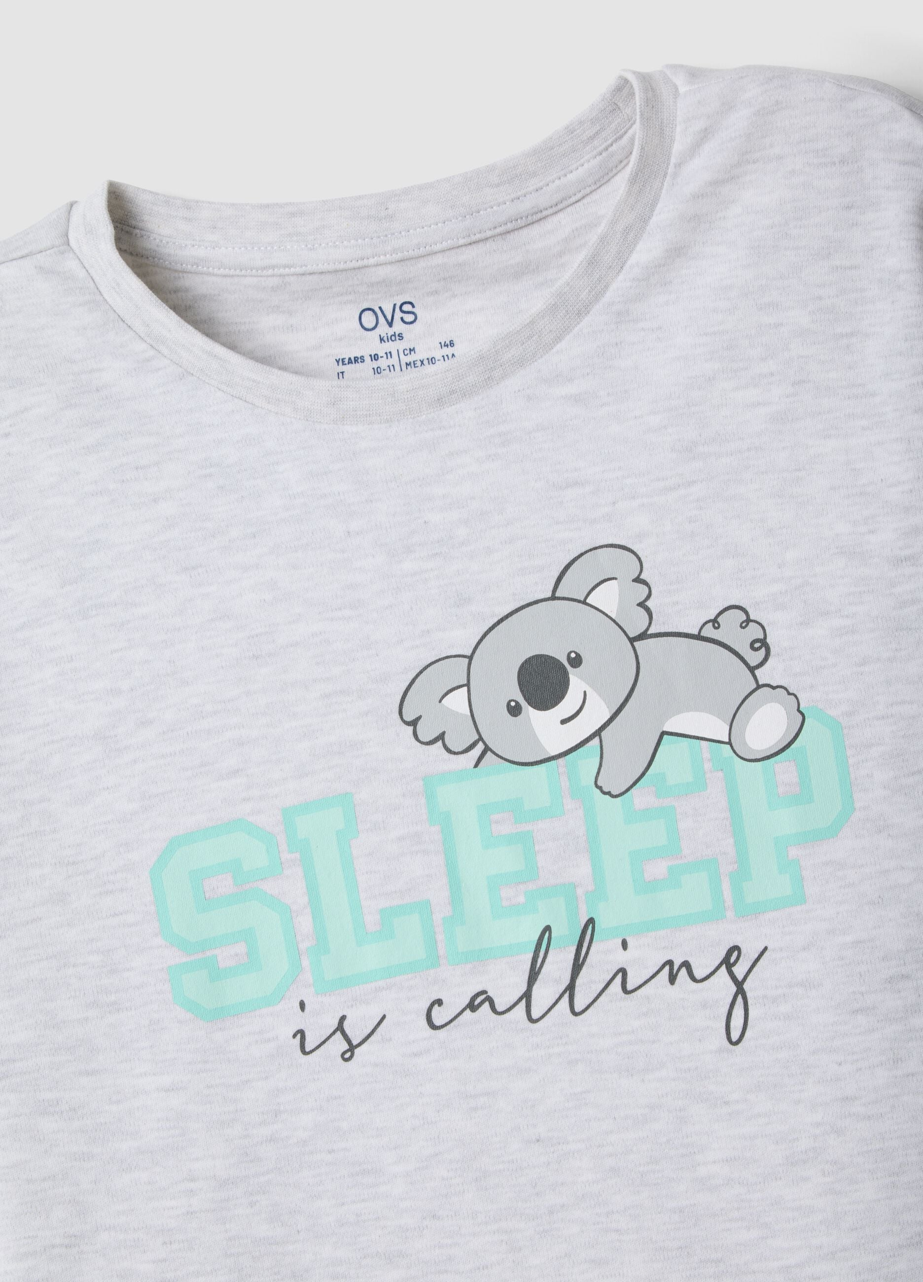 Grey organic cotton and viscose blend pyjamas with crew neck and koala print
