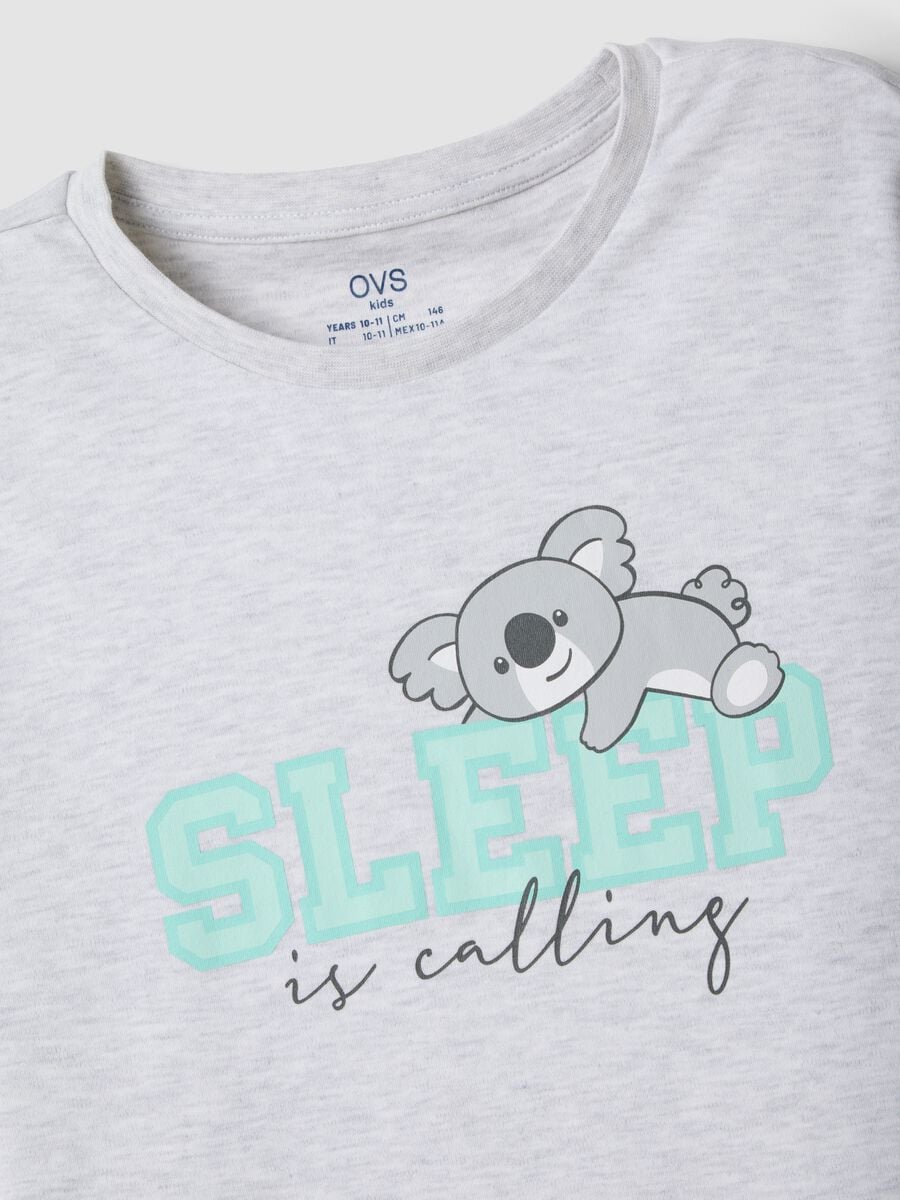 Grey organic cotton and viscose blend pyjamas with crew neck and koala print_2