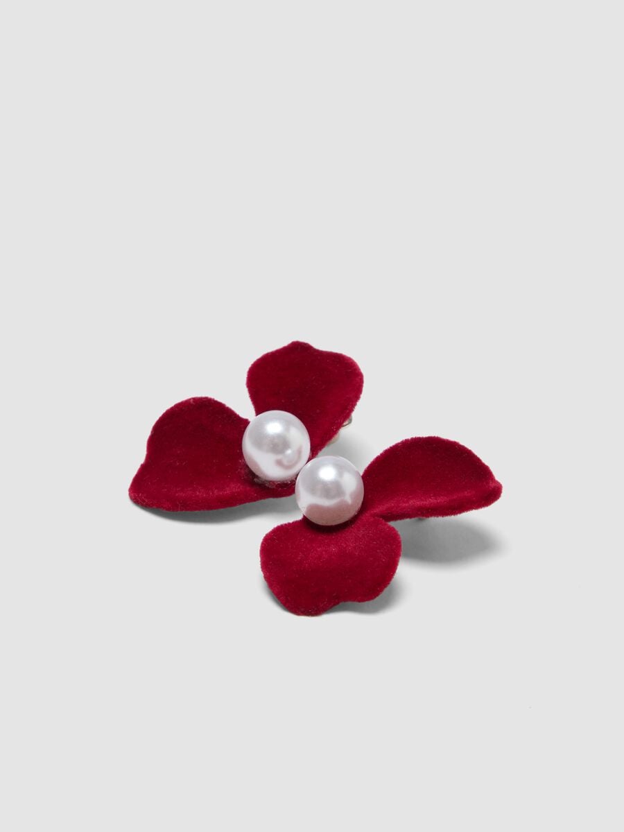 Red Flower Earrings with Pearl_1