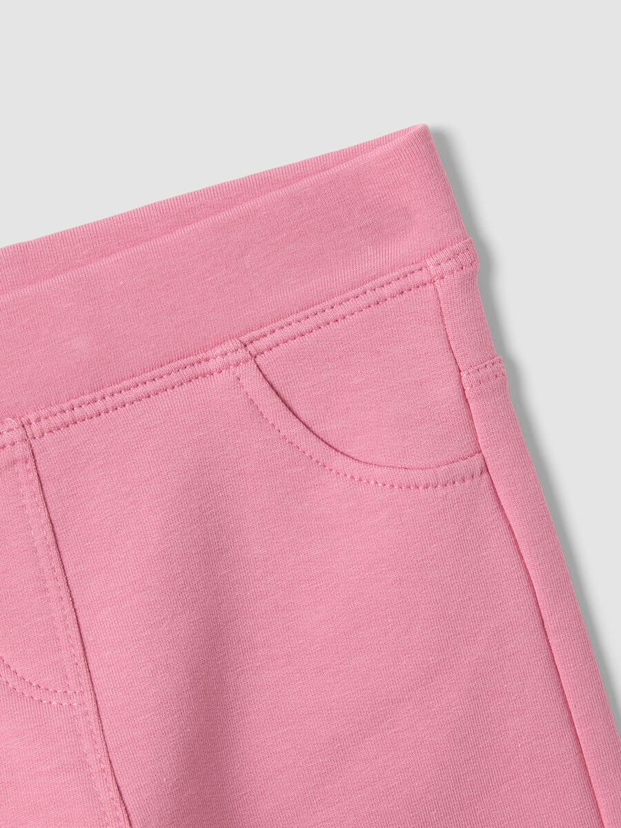 Pink organic stretch-cotton flared trousers for baby girl_3