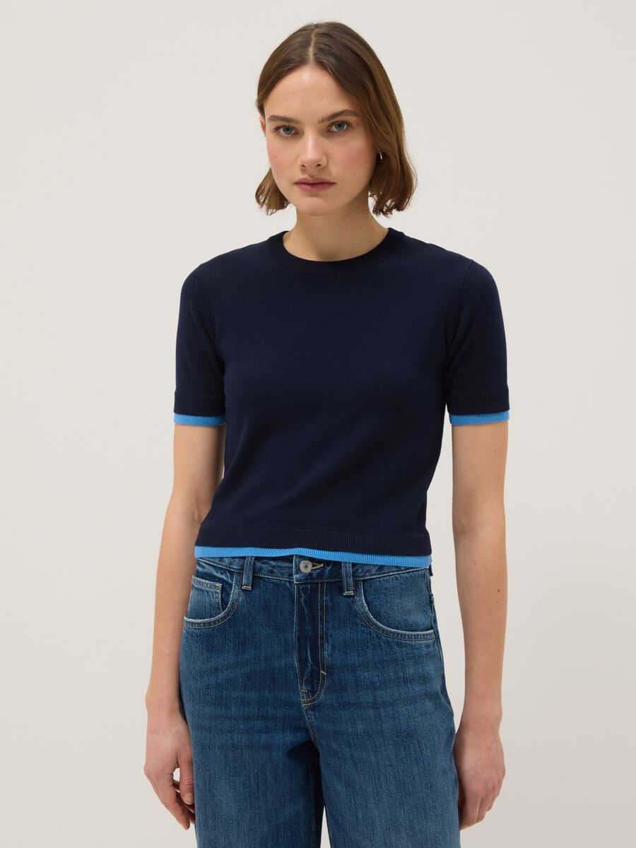 Blue viscose blend crewneck sweater, regular fit_0