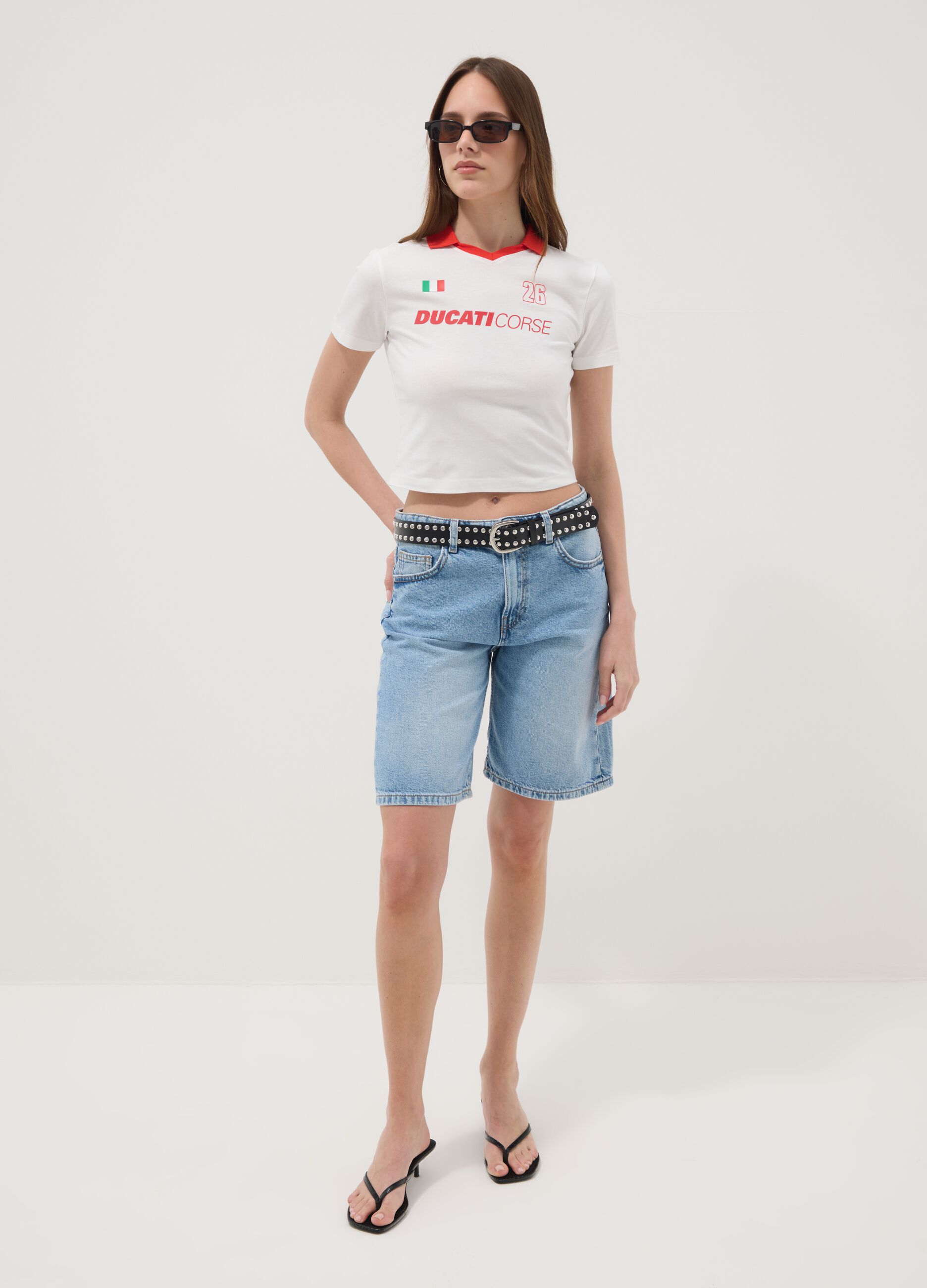 Multicolour pure cotton regular fit T-shirt with Ducati print