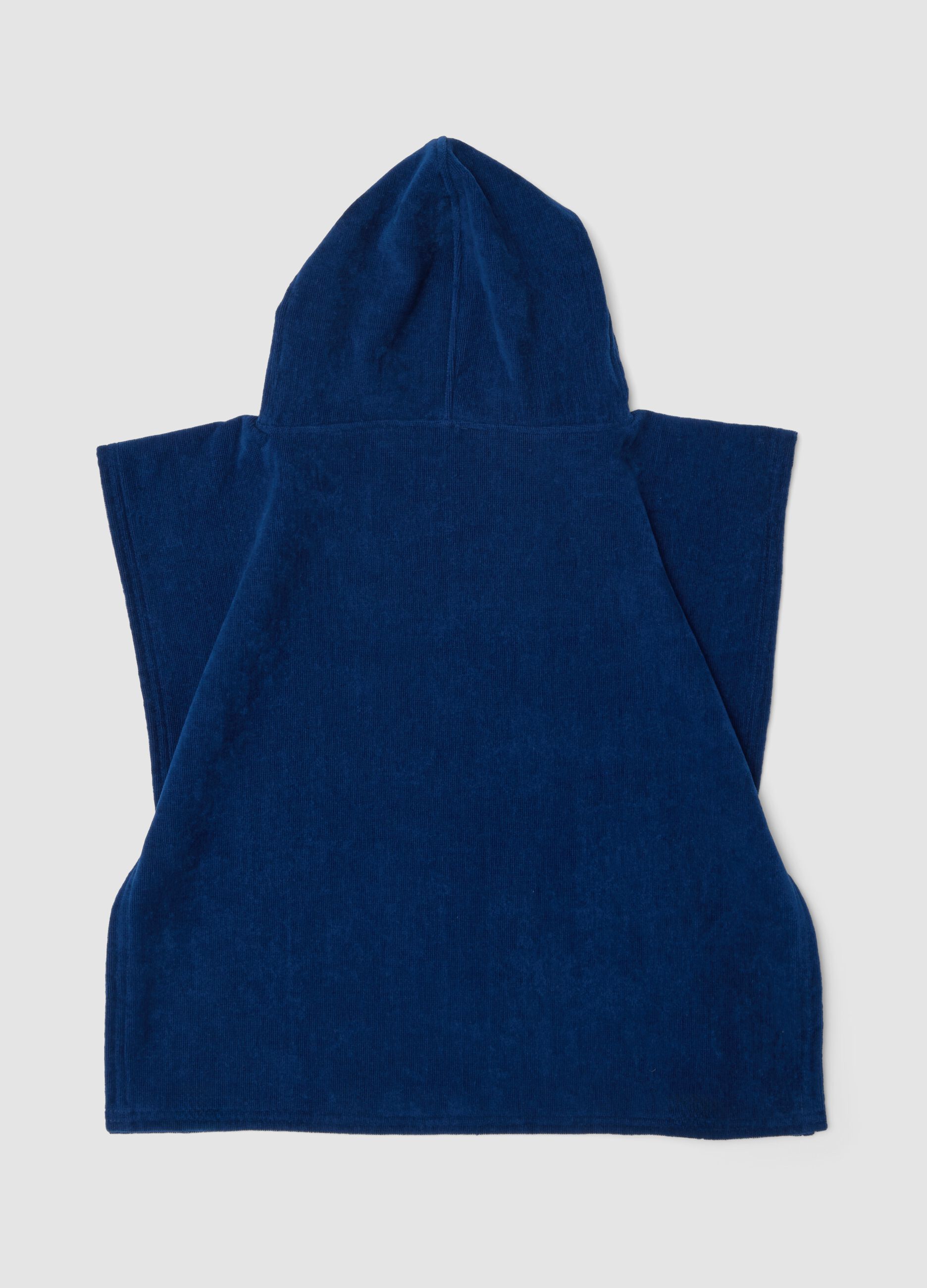 Blue organic cotton hooded poncho