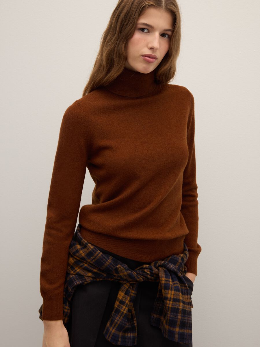 Brown pure wool roll-neck sweater regular fit_0