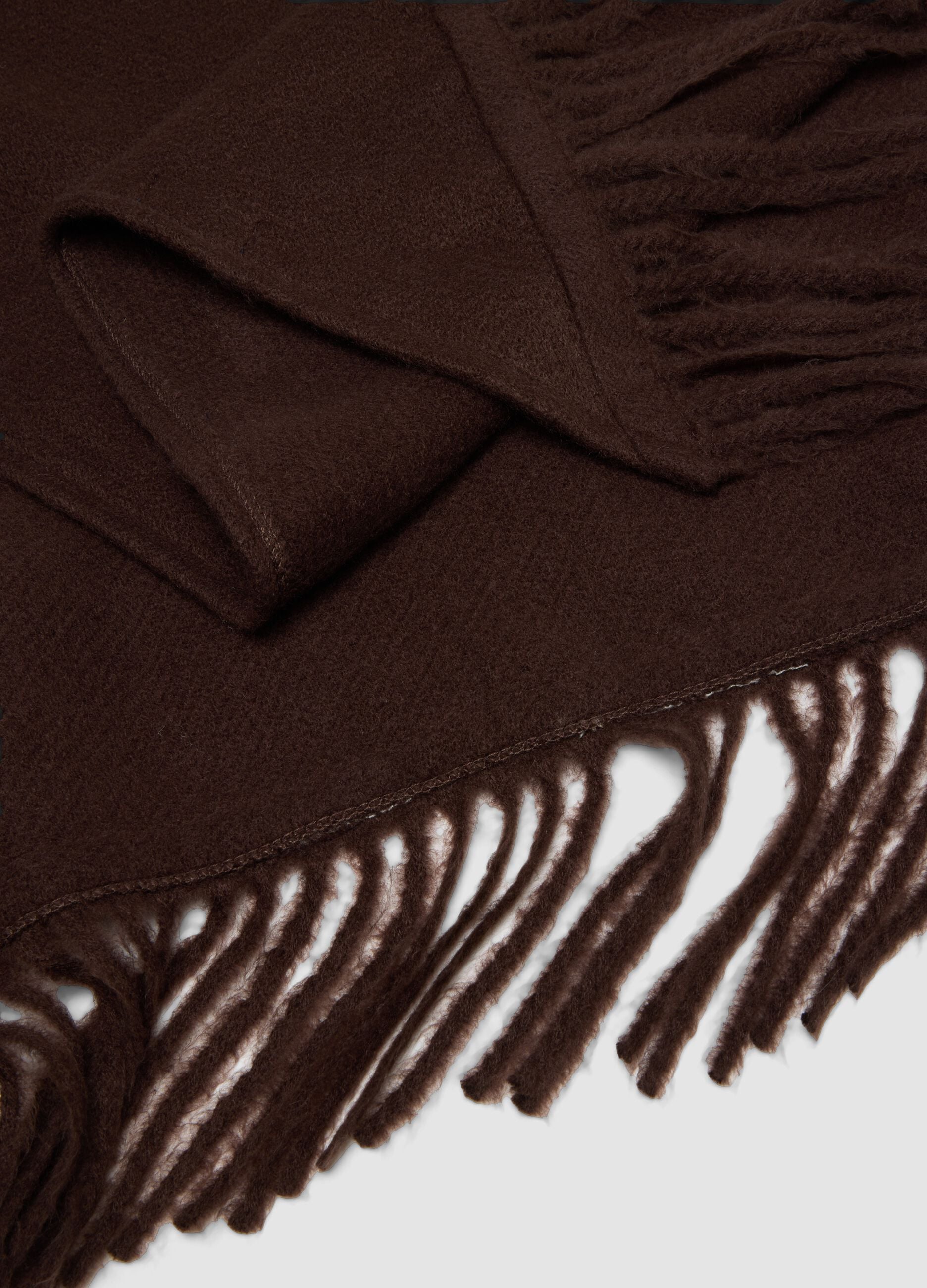 Brown fringed viscose-blend poncho