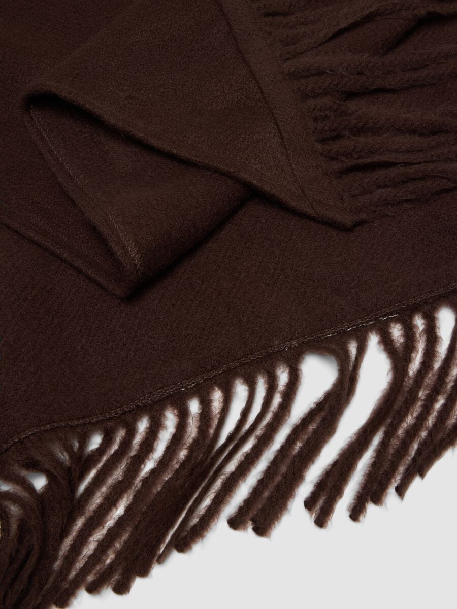 Brown fringed viscose-blend poncho_1