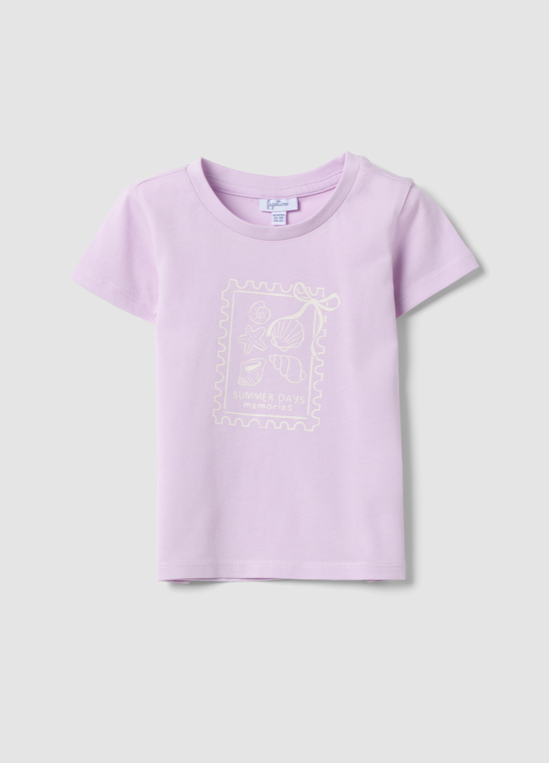 T-shirt roxa de algod&atilde;o org&acirc;nico para menina com estampado marinho