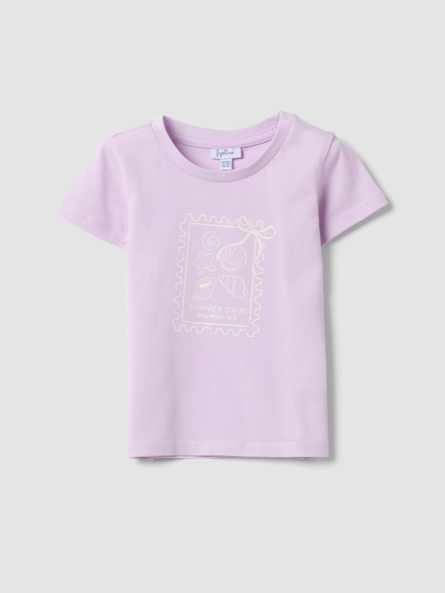 T-shirt roxa de algod&atilde;o org&acirc;nico para menina com estampado marinho_0
