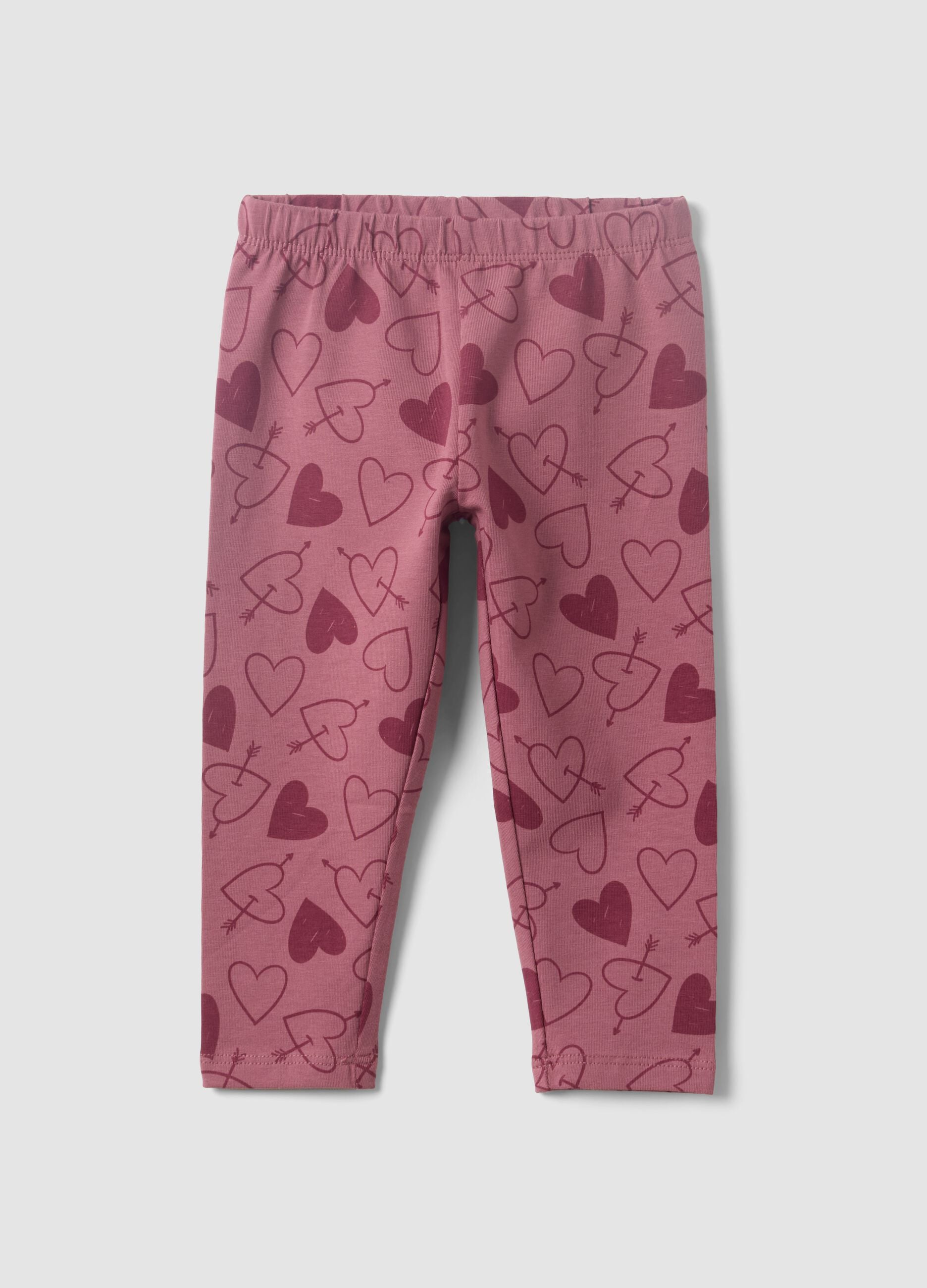 Purple organic cotton-blend leggings with animal print for baby girls
