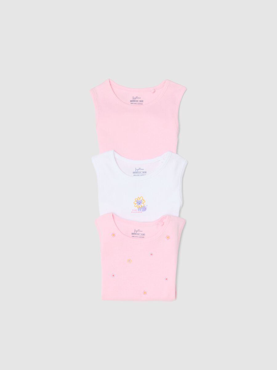 Tripack sleeveless bodysuits in pure cotton multicolour for baby girls_3