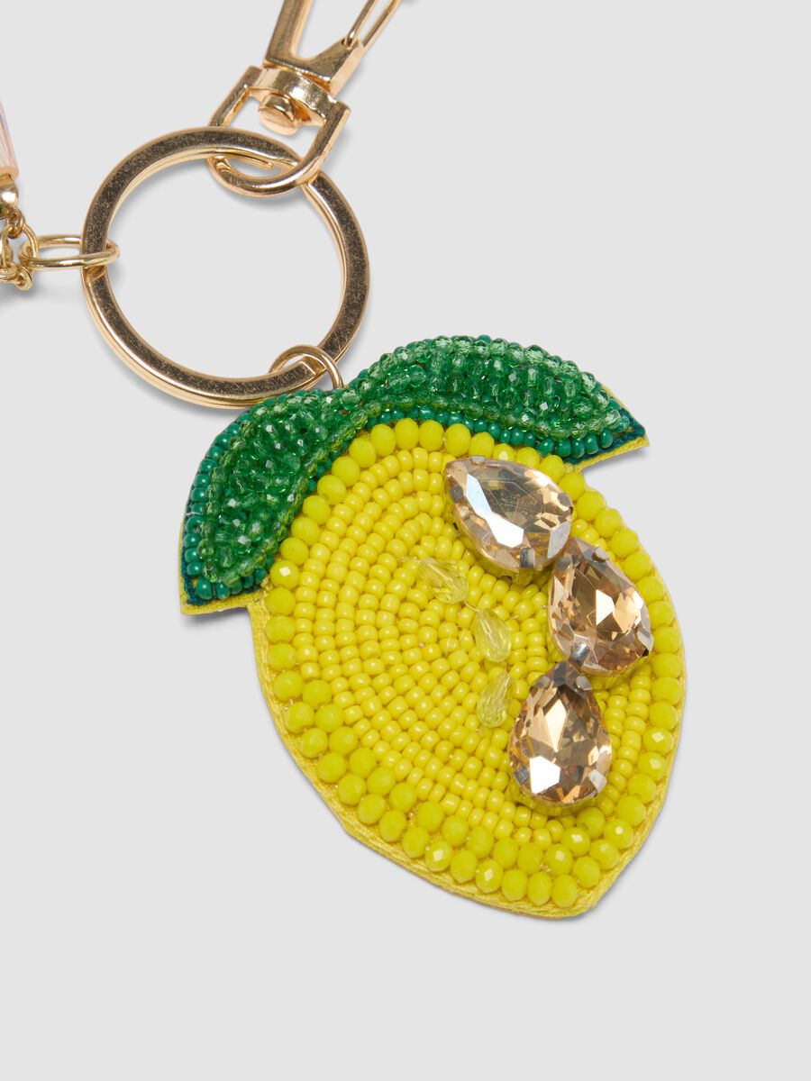 Yellow lemon-shaped beaded keyring_2