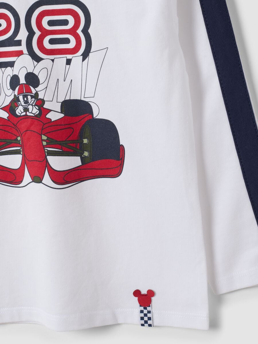 White pure cotton crew-neck T-shirt with Mickey print for baby boy_2