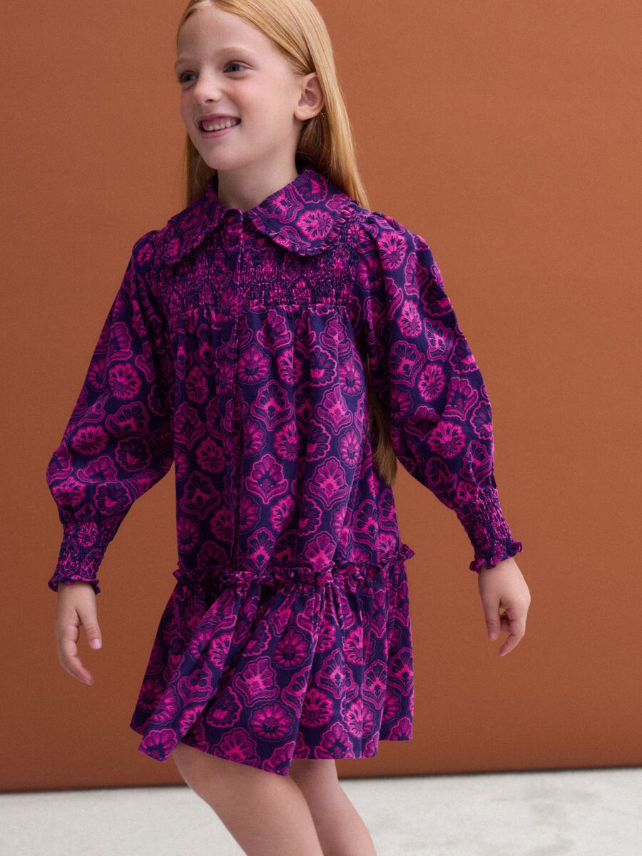 Purple ribbed pure cotton dress with grandad collar_0