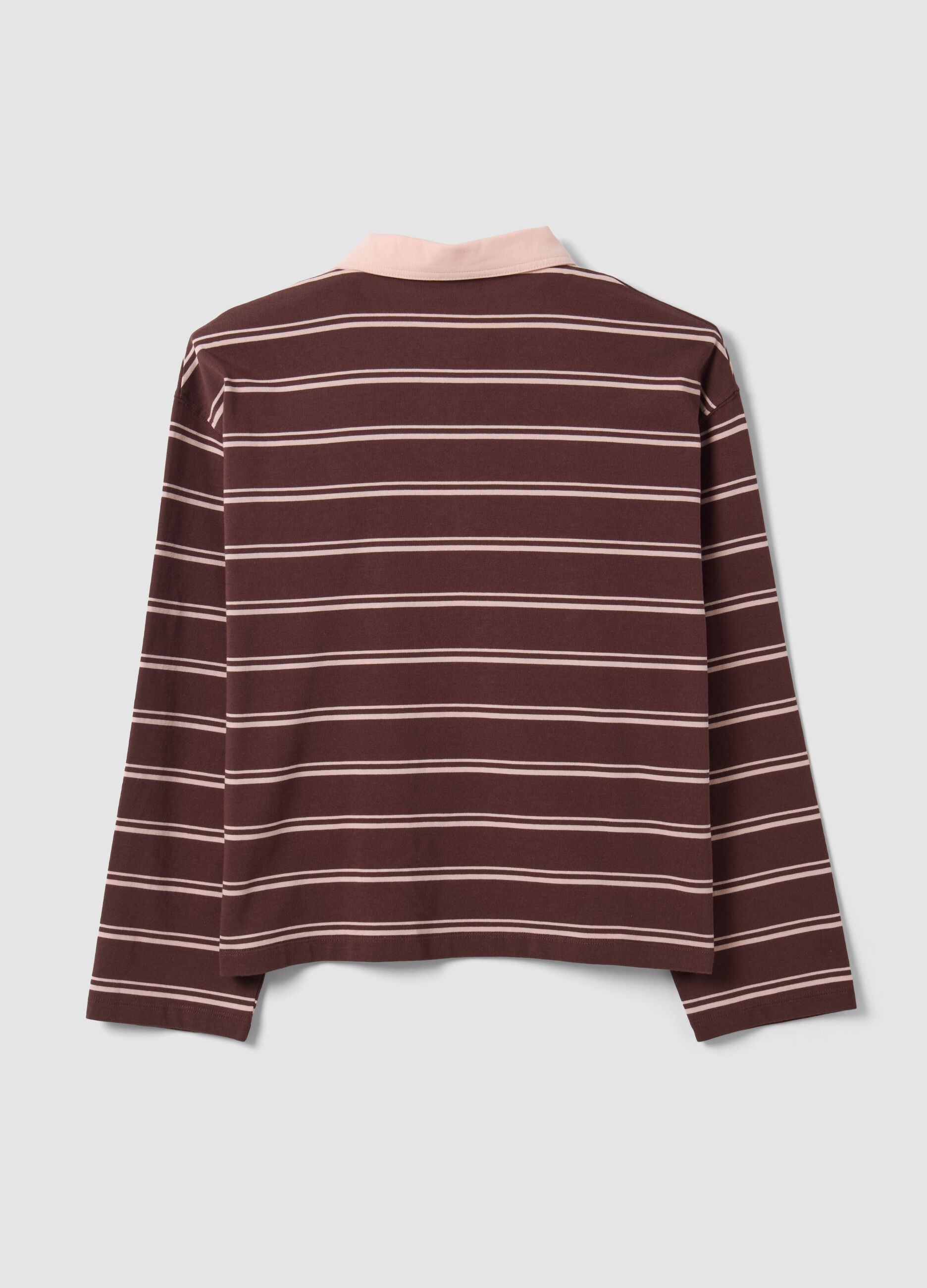 Braunes Polo aus reiner Baumwolle mit Streifen, Langarm, Regular Fit