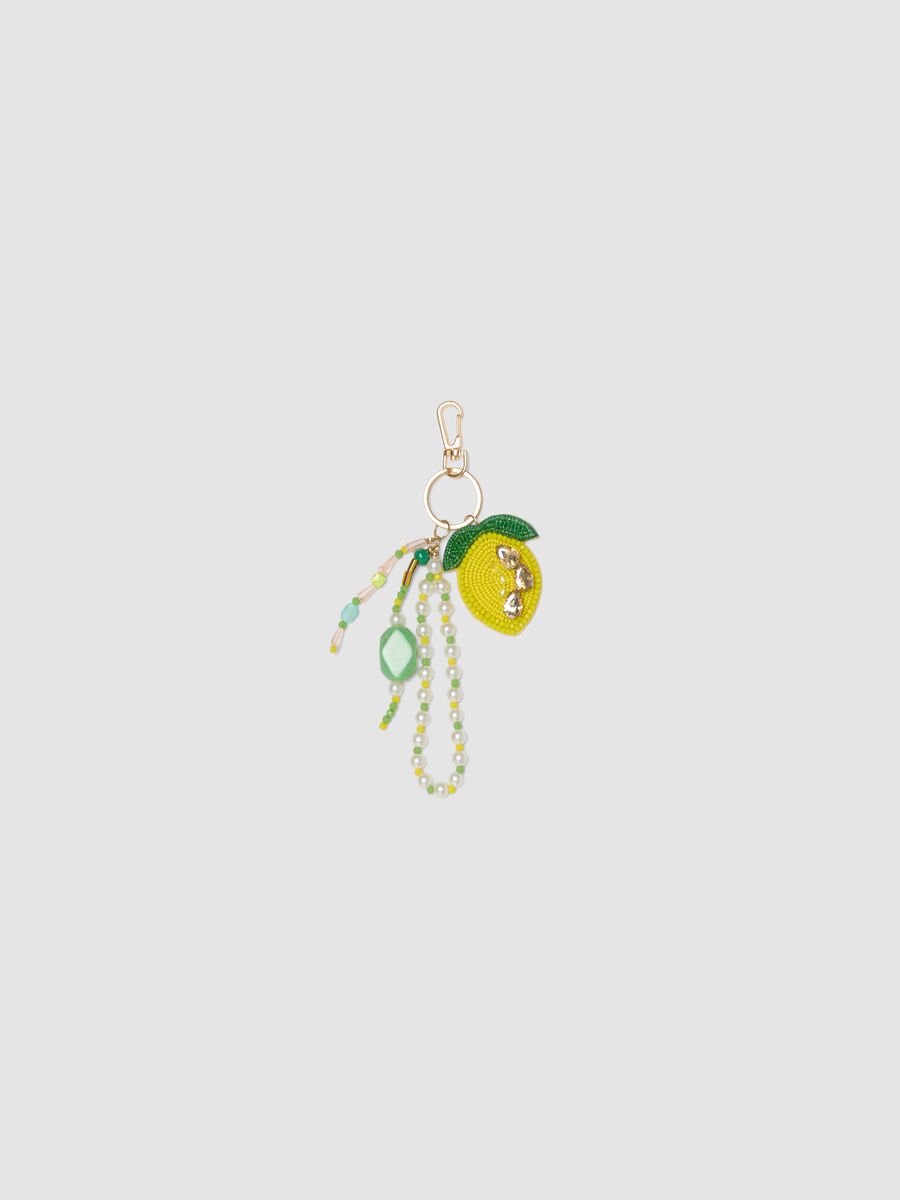 Yellow lemon-shaped beaded keyring_0