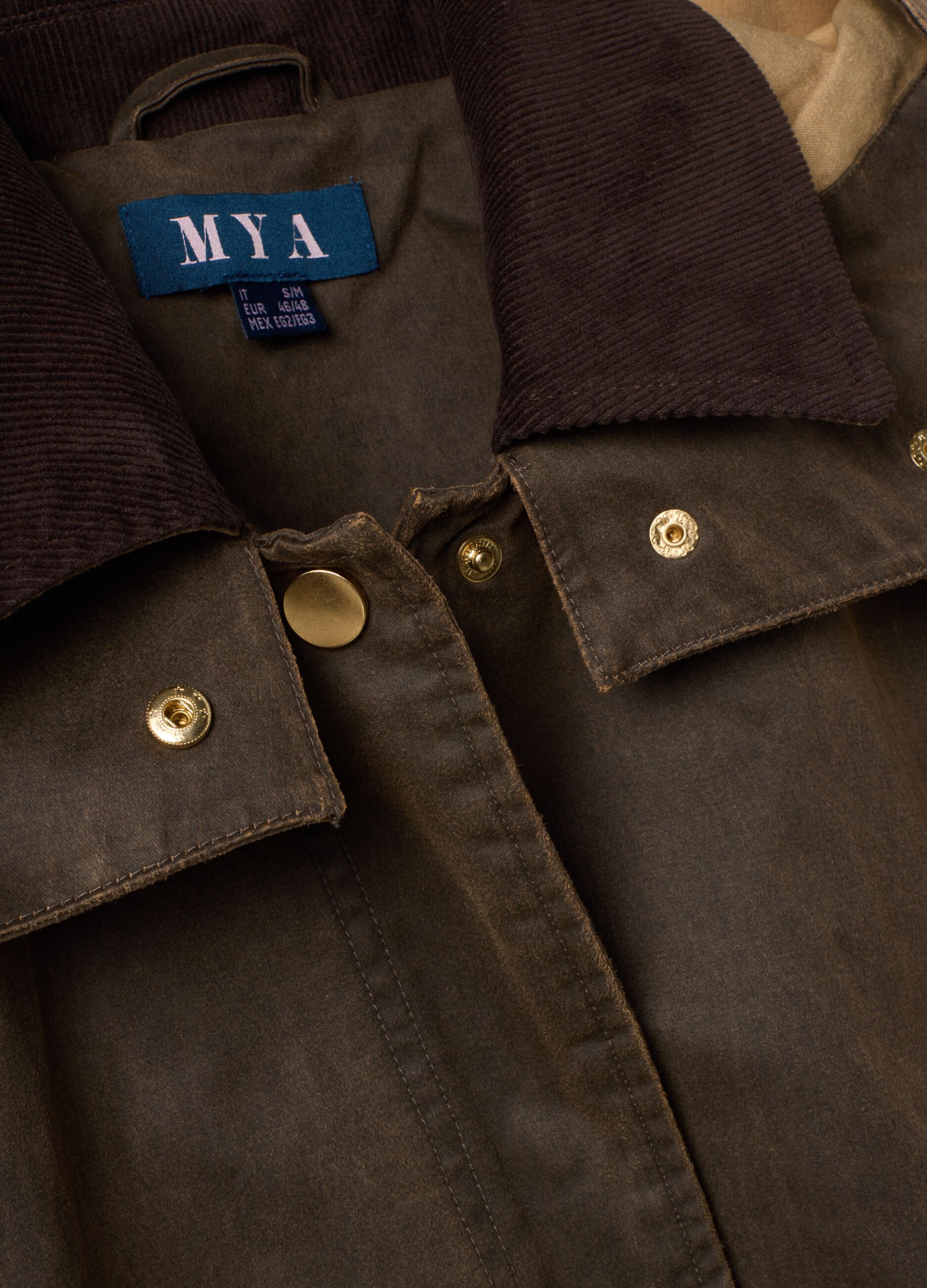 Giacca marrone con cappuccio in misto cotone over fit con colletto a contrasto