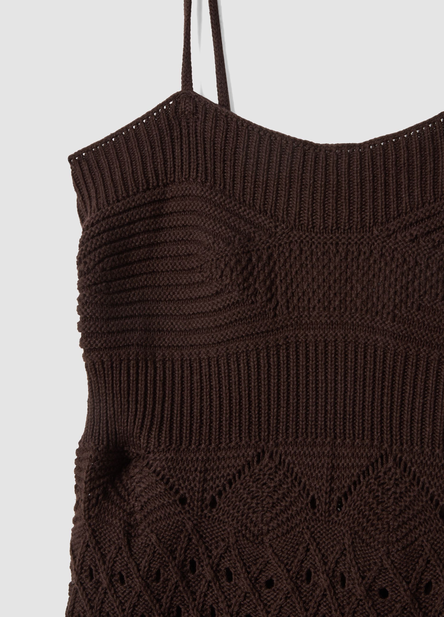 Brown pure cotton slim fit dress with knitted texture