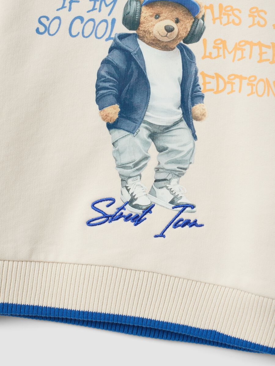 White organic cotton crew-neck sweatshirt with teddy bear print for baby boy_2