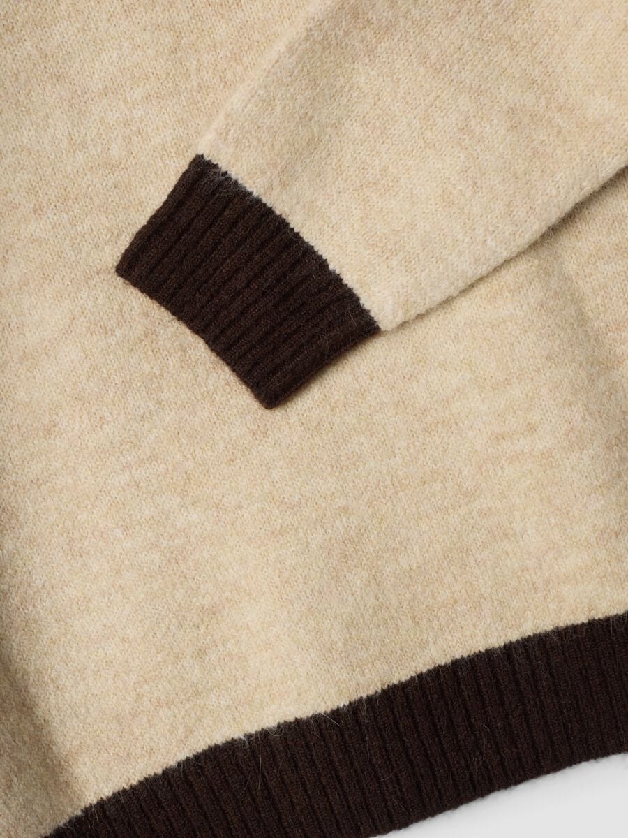 Beige crew-neck jumper in stretch wool and alpaca, regular fit_1