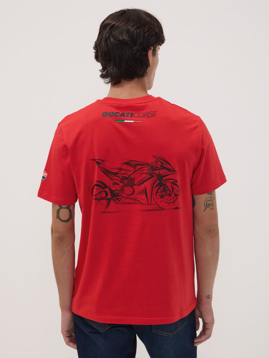 Red pure cotton T-shirt with Ducati print_3