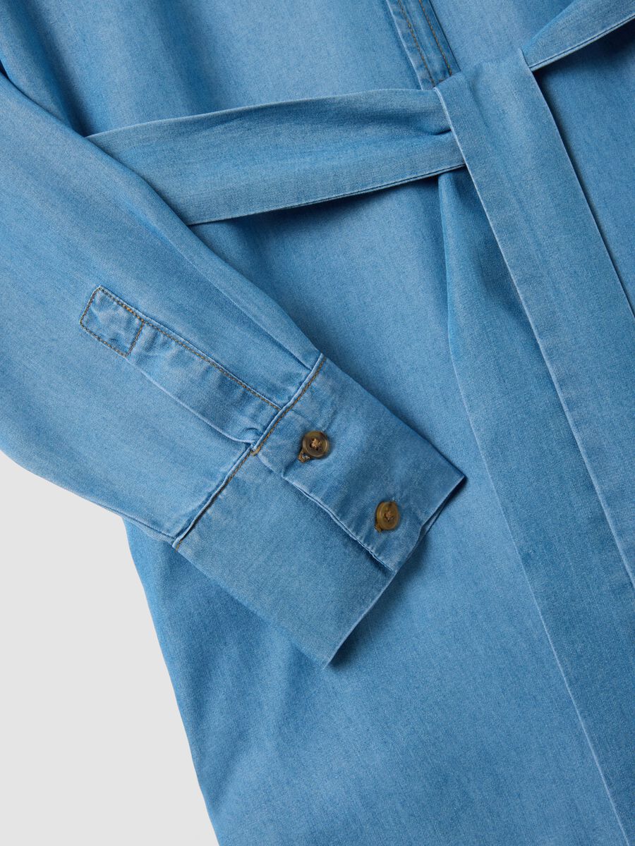 Long dress in pure blue lyocell denim regular fit with belt_5