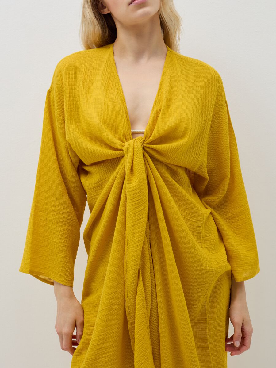 Beach cover-up kimono with V neck and knot_1