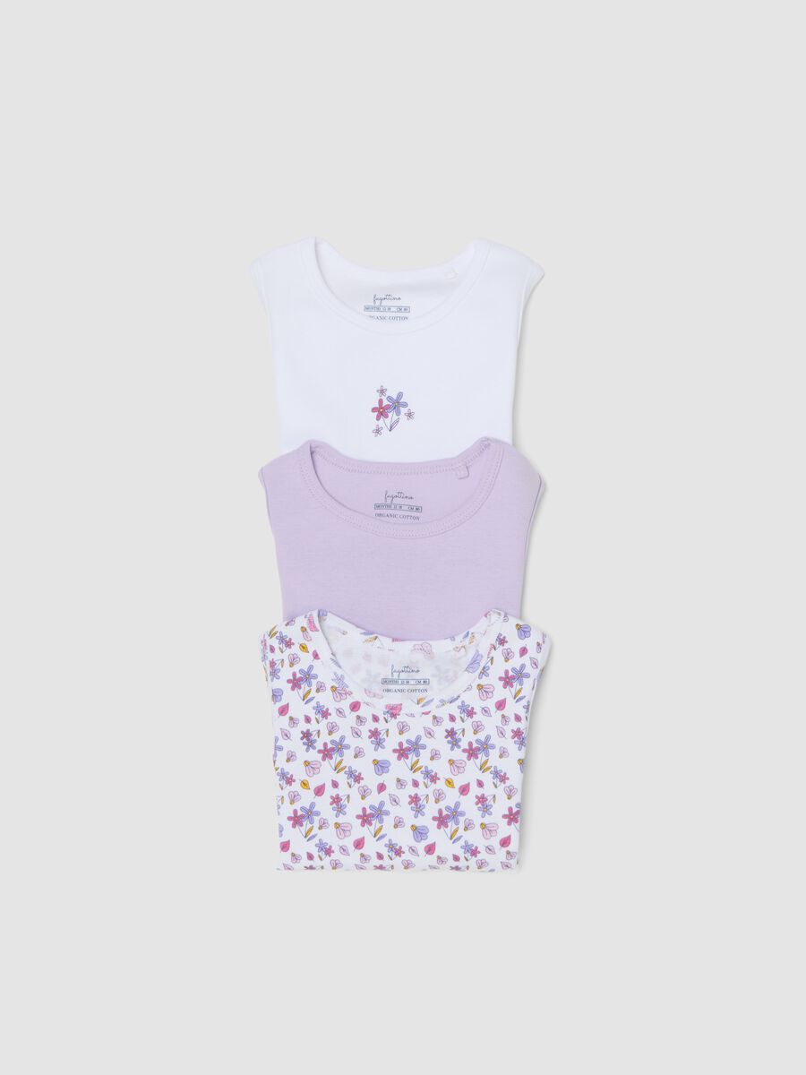 Multicolour sleeveless cotton bodysuit tripack for baby girls_3