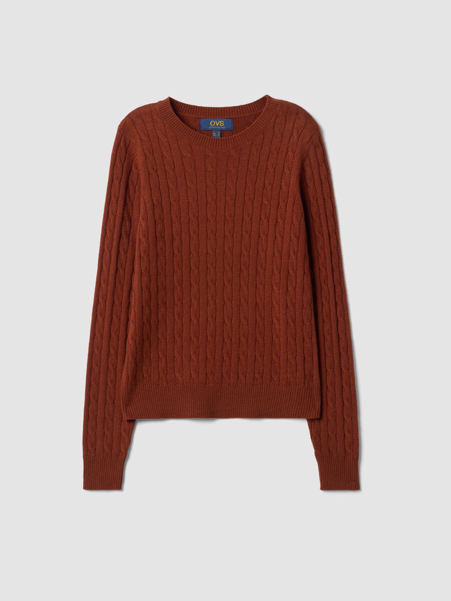 Red cable-knit crew neck jumper, regular fit_4